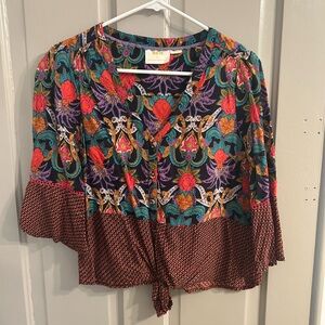 Anthropologie Multicolor Floral Tie-Front Blouse